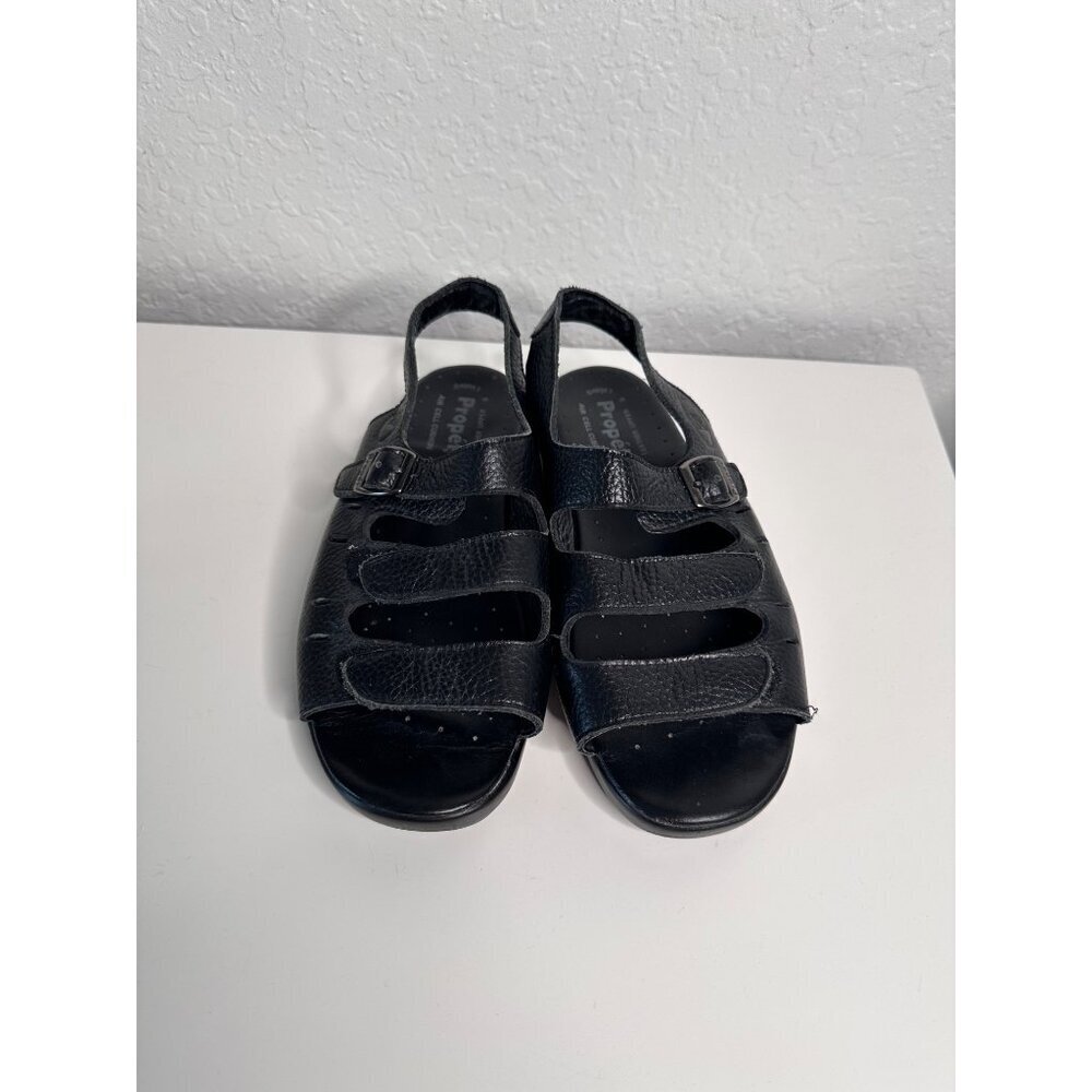 Propet Womens‎ Black Leather Sandals Size 8.5 X (2E) With Adjustable Straps